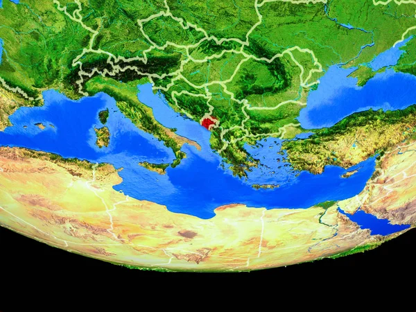 Montenegró Űrből Modell Föld Bolygó Ország Határain Illusztráció Kép Nasa — Stock Fotó