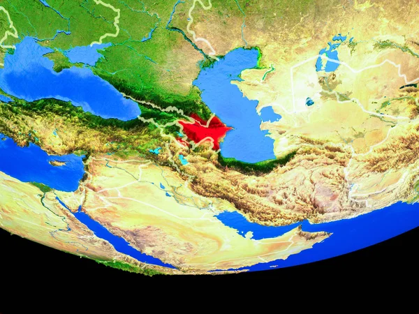 Azerbaycan modeli bir ülke sınırları ile dünya gezegeni uzaydan. 3D çizim. Nasa tarafından döşenmiş bu görüntü unsurları.