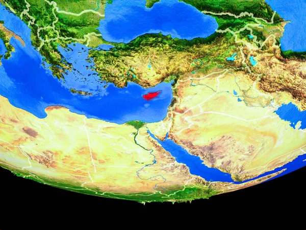 Kıbrıs Modeli Bir Ülke Sınırları Ile Dünya Gezegeni Uzaydan Çizim — Stok fotoğraf
