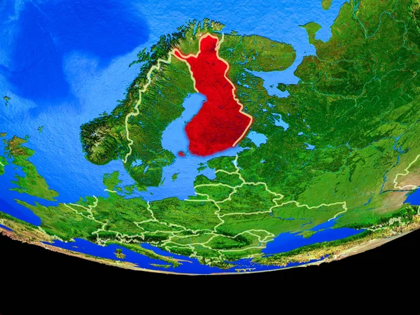 Finnland Aus Dem All Modell Des Planeten Erde Mit Ländergrenzen — Stockfoto