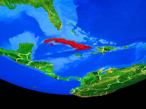 Cuba Desde Espacio Modelo Del Planeta Tierra Con Fronteras Nacionales —  Fotos de Stock