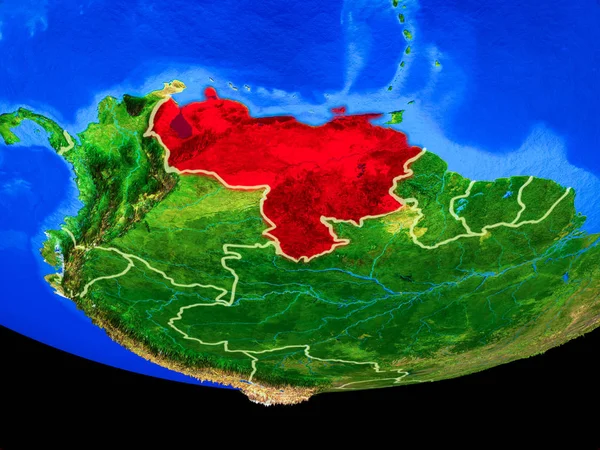 Venezuela modeli bir ülke sınırları ile dünya gezegeni uzaydan. 3D çizim. Nasa tarafından döşenmiş bu görüntü unsurları.