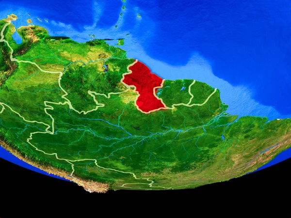 Guyana Aus Dem All Modell Des Planeten Erde Mit Ländergrenzen — Stockfoto