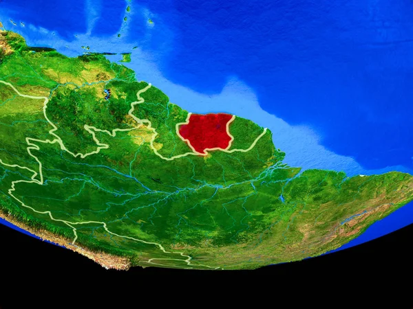 Surinam Aus Dem All Modell Des Planeten Erde Mit Ländergrenzen — Stockfoto