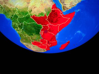Doğu Afrika modeli bir ülke sınırları ile dünya gezegeni uzaydan. 3D çizim. Nasa tarafından döşenmiş bu görüntü unsurları.