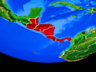 Orta Amerika modeli bir ülke sınırları ile dünya gezegeni uzaydan. 3D çizim. Nasa tarafından döşenmiş bu görüntü unsurları.