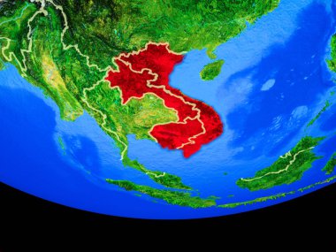Ülke sınırları ile dünya gezegeninin modeli uzaydan Çinhindi. 3d illüstrasyon. Nasa tarafından döşenmiş bu görüntünün elemanları.