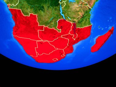 Güney Afrika uzaydan ülke sınırları ile Dünya gezegeninin modeli. 3d illüstrasyon. Nasa tarafından döşenmiş bu görüntünün elemanları.