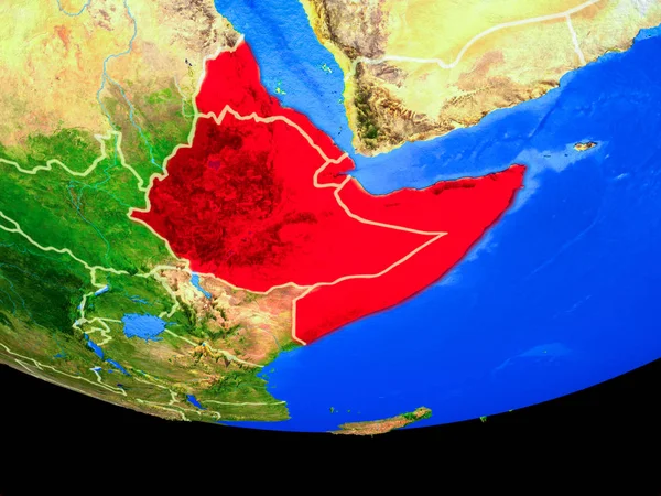 Horn Afrika Från Rymden Modell Planeten Jorden Med Landsgränser Illustration — Stockfoto