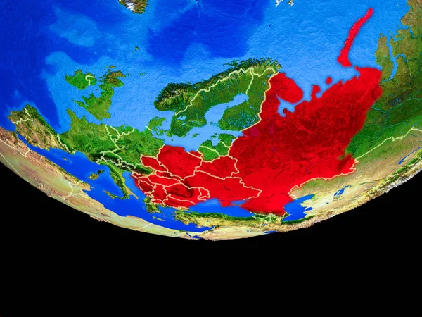 Doğu Avrupa Modeli Bir Ülke Sınırları Ile Dünya Gezegeni Uzaydan — Stok fotoğraf