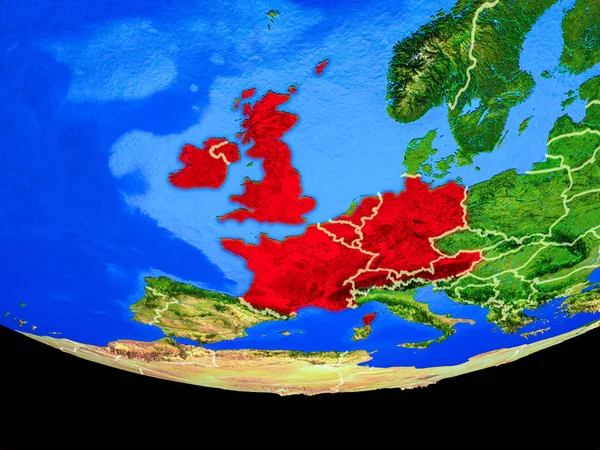 Europa Occidentale Spazio Modello Pianeta Terra Con Confini Paese Illustrazione — Foto Stock