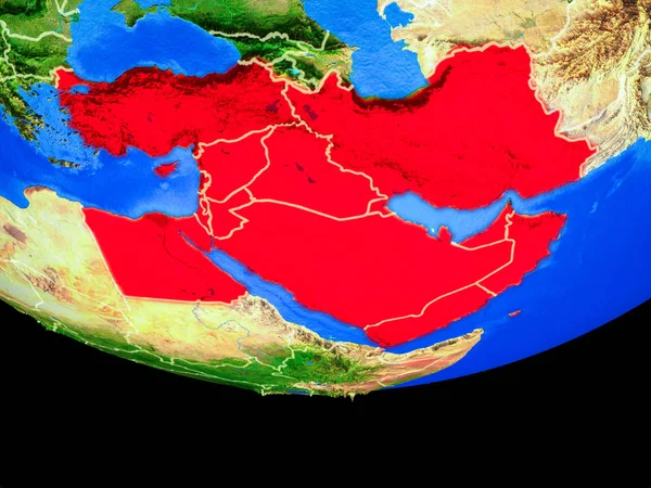 Orta Doğu Modeli Bir Ülke Sınırları Ile Dünya Gezegeni Uzaydan — Stok fotoğraf