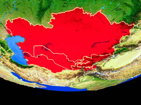 Central Asia from space on model of planet Earth with country borders. 3D illustration. Elements of this image furnished by NASA.