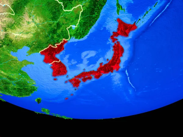 日本と韓国は 国境を持つ惑星地球のモデル上の宇宙から 3Dイラスト この画像の要素は Nasaによって提供 — ストック写真