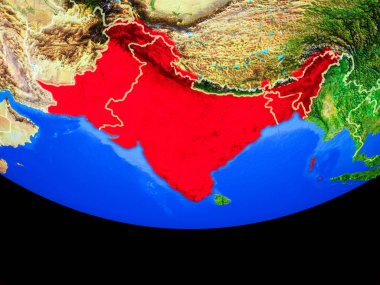 Ülke sınırları ile dünya gezegeninin modeli uzaydan İngiliz Hindistan. 3d illüstrasyon. Nasa tarafından döşenmiş bu görüntünün elemanları.