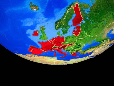 Ülke sınırları ile Dünya gezegeninin modeli uzaydan Eurozone üye devletler. 3d illüstrasyon. Nasa tarafından döşenmiş bu görüntünün elemanları.