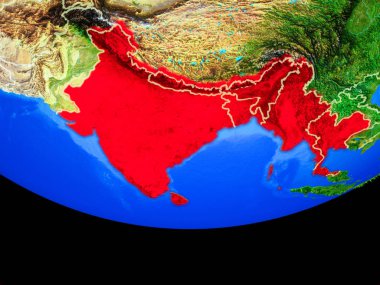 Ülke sınırları ile dünya gezegeninin modeli uzaydan Bimstec üye devletler. 3d illüstrasyon. Nasa tarafından döşenmiş bu görüntünün elemanları.