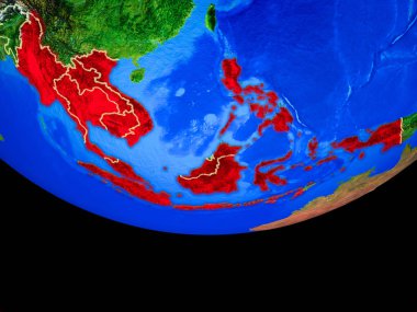 Asean üye devletler uzaydan ülke sınırları ile Dünya gezegeninin modeli üzerinde. 3d illüstrasyon. Nasa tarafından döşenmiş bu görüntünün elemanları.