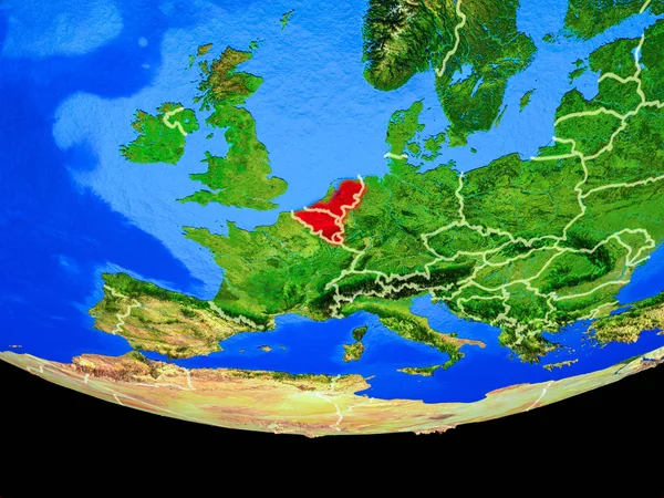 Benelux Unió Űrből Modellje Föld Bolygó Országhatárokat Illusztráció Elemeit Kép — Stock Fotó