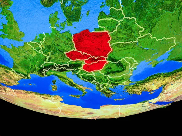 Visegrad Grubu Ülke Sınırları Ile Dünya Gezegeninin Modeli Uzaydan Illüstrasyon — Stok fotoğraf
