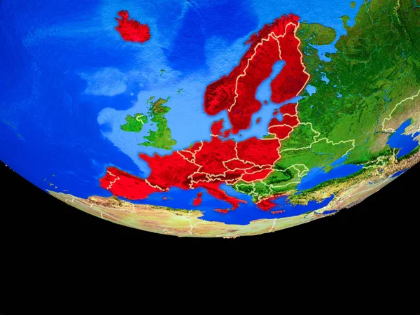 Ülke Sınırları Ile Dünya Gezegeni Modeli Uzaydan Schengen Bölgesi Üyeleri — Stok fotoğraf