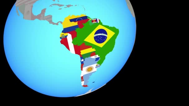 Надвигается на Южную Америку с флагами — стоковое видео
