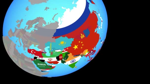 Sluiten in Azië met vlaggen — Stockvideo
