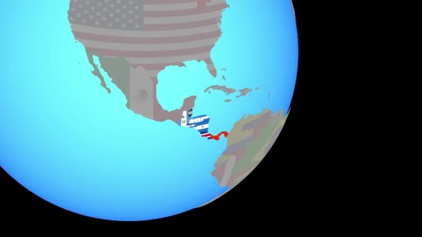 Closing in on Central America with flags — Stock Video