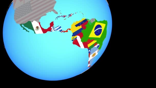 Aproximando-se da América Latina com bandeiras — Vídeo de Stock