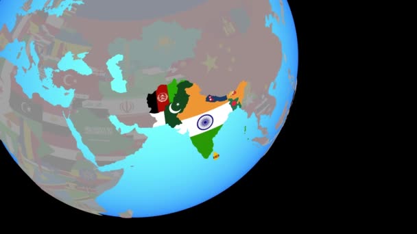 Closing in on South Asia with flags — Stock Video