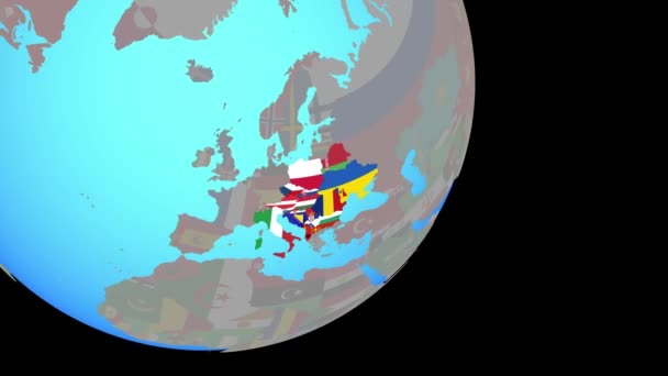 Sluiten in landen van CEI met vlaggen — Stockvideo