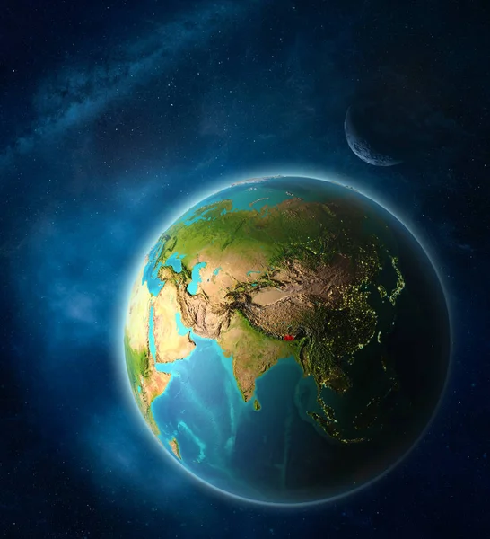 Бутан Космосу Планеті Земля Космосі Місяцем Чумацький Шлях Надзвичайно Дрібні — стокове фото