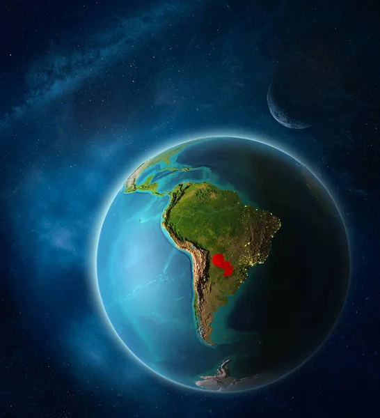 Paraguay Desde Espacio Planeta Tierra Espacio Con Luna Vía Láctea — Foto de Stock