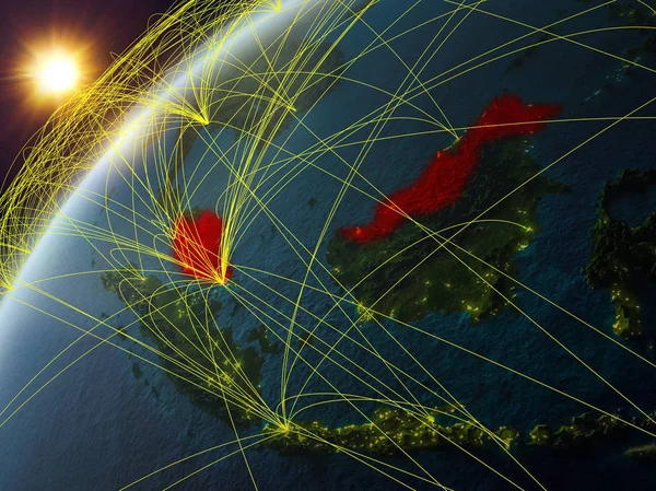 Малайзія Моделлю Планети Земля Мережею Міжнародними Мережами Поняття Цифрової Комунікації — стокове фото