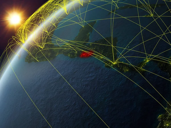 Salvador Modelo Del Planeta Tierra Con Red Redes Internacionales Concepto —  Fotos de Stock