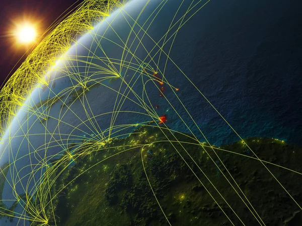 Caribe Modelo Planeta Tierra Con Red Redes Internacionales Concepto Comunicación — Foto de Stock