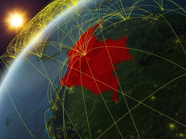 Колумбия Модели Планеты Земля Сетью Международными Сетями Концепция Цифровой Связи — стоковое фото