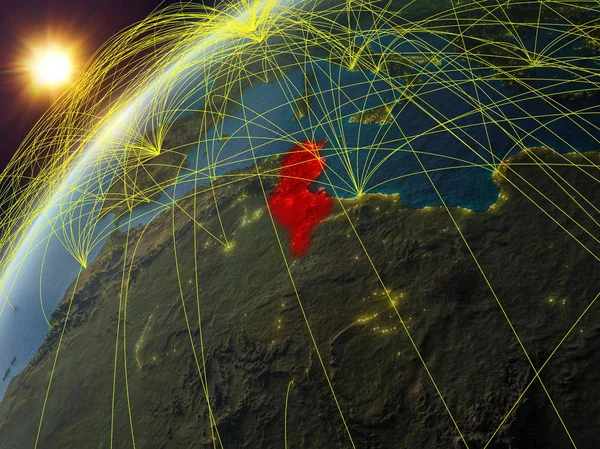 Tunísia Modelo Planeta Terra Com Rede Redes Internacionais Conceito Comunicação — Fotografia de Stock