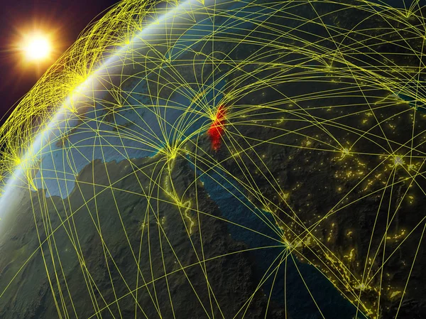 ネットワークと国際ネットワークを持つ惑星地球のモデル上のイスラエル デジタル通信と技術の概念3Dイラスト この画像の要素は Nasaによって提供 — ストック写真