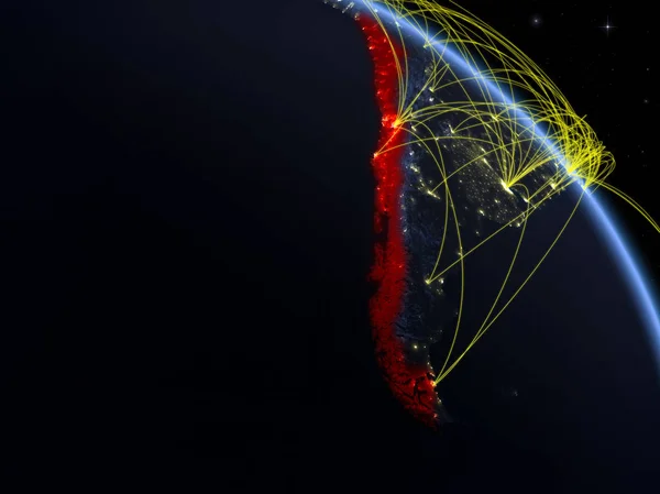 Chili Espace Sur Modèle Planète Terre Nuit Avec Réseau Concept — Photo
