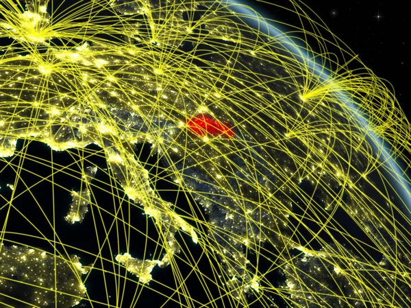 斯洛伐克从太空的行星模型地球在夜间与网络 数字技术 连接和旅行的概念 这张图片的元素由美国宇航局提供 — 图库照片