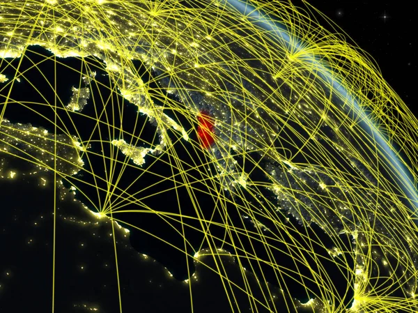 Албанія Космосу Моделі Планети Земля Вночі Мережею Концепція Цифрових Технологій — стокове фото