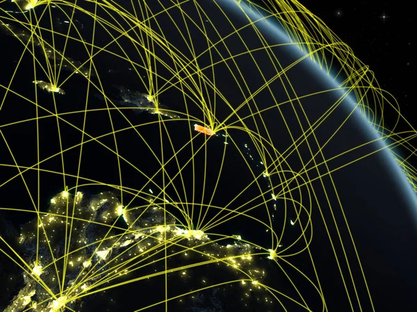 波多黎各从太空的行星模型地球在夜间与网络 数字技术 连接和旅行的概念 这张图片的元素由美国宇航局提供 — 图库照片