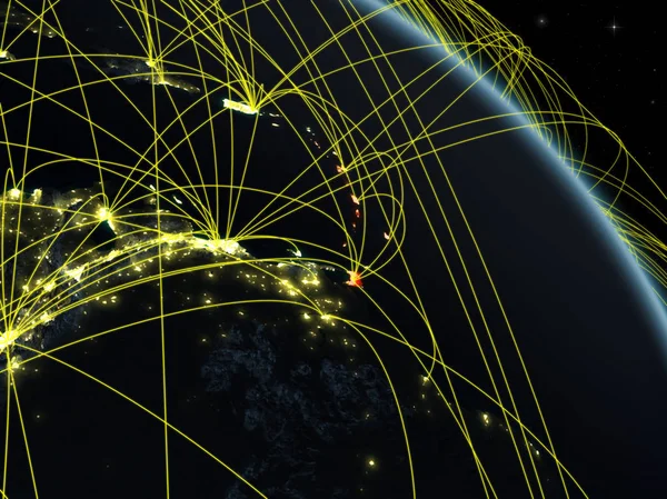 Caribe Desde Espacio Modelo Del Planeta Tierra Noche Con Red —  Fotos de Stock