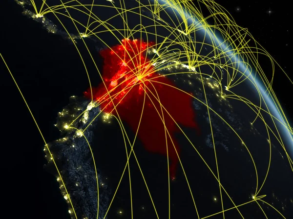 Колумбия Космоса Модели Планеты Земля Ночью Сетью Концепция Цифровых Технологий — стоковое фото