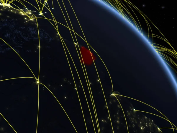 Французская Гвиана Космоса Модели Планеты Земля Ночью Сетью Концепция Цифровых — стоковое фото