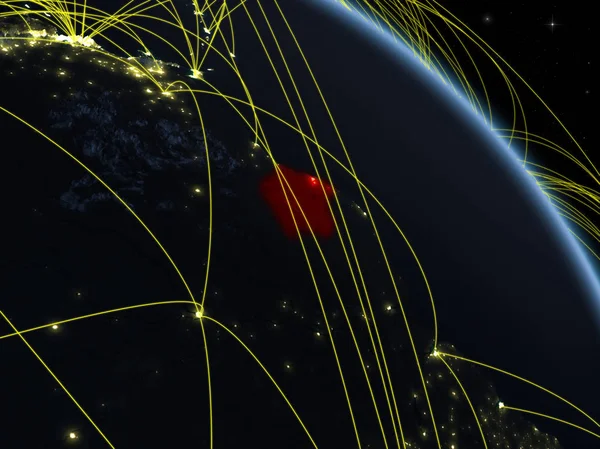 Сурінам Космосу Моделі Планети Земля Вночі Мережею Концепція Цифрових Технологій — стокове фото