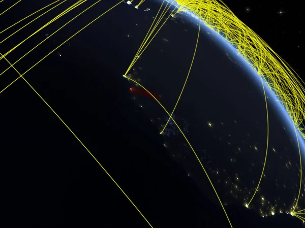 Gambie Espace Sur Modèle Planète Terre Nuit Avec Réseau Concept — Photo