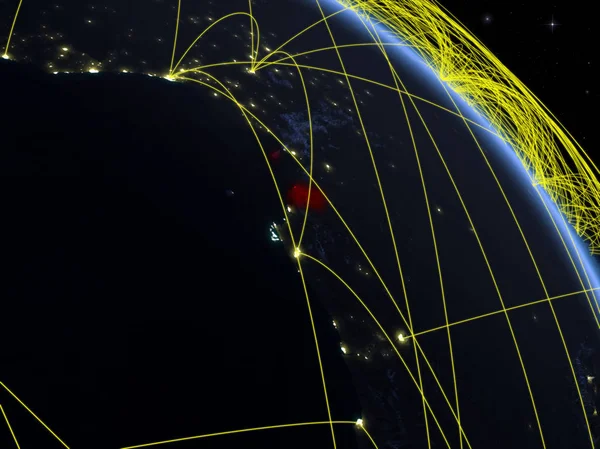 Gwinea Równikowa Kosmosu Modelu Planety Ziemia Nocy Siecią Koncepcja Technologii — Zdjęcie stockowe