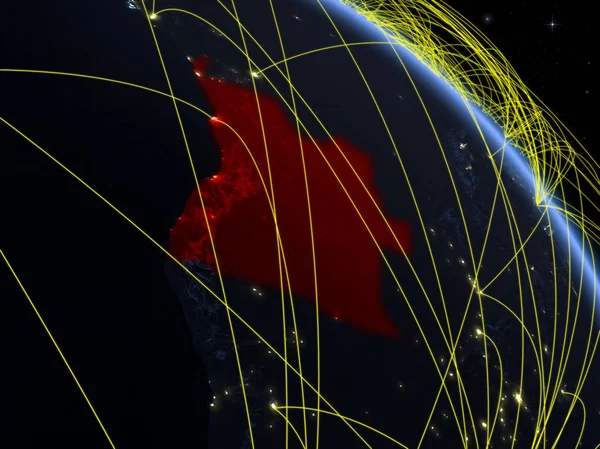 Angola Spazio Modello Pianeta Terra Notte Con Rete Concetto Tecnologia — Foto Stock